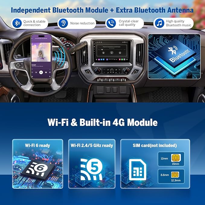 Eonon GMSX6S2 Car Stereo for Chevy Chevrolet Silverado/GMC Sierra 2014-2018, 2015 Silverado Radio CarPlay & Android Auto Head Unit, 10.1" QLED Car Radio with Bluetooth, SWC, 6+64GB -(QCM6225-AD)