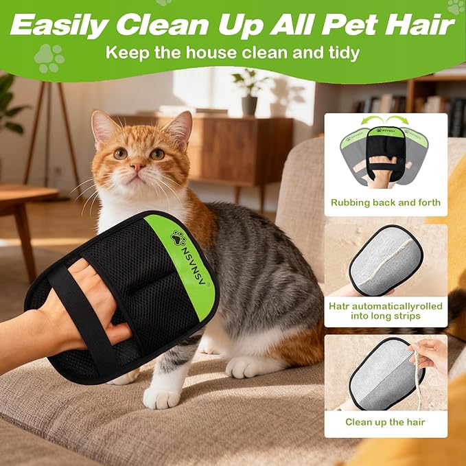 1 Pcs Pet Hair Removal Gloves, Reusable Electrostatic Pet Cat Dog Hair Remover Grooming Gloves Brush Tool, Ease of Removal, Easy to use, Suitable for Removing Hair From Different Surfaces, Green