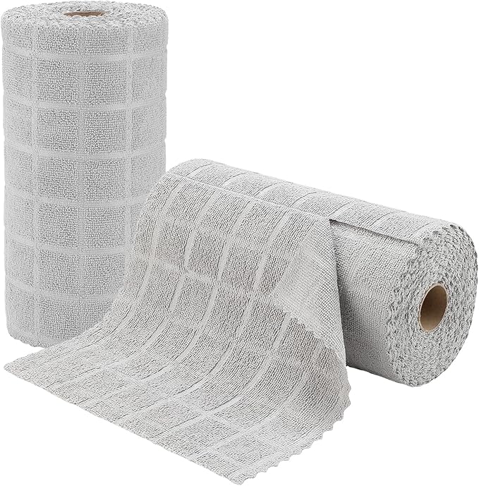 Ferdilan 80 Pack Microfiber Cleaning Cloth Roll,Lint Free Rags Paper Towels & Tear Away Reusable Towels,Washable Shop Rags,Wash Cloths Dish Rags(12" x 12") for Car Kitchen Window Garage-Light Gray