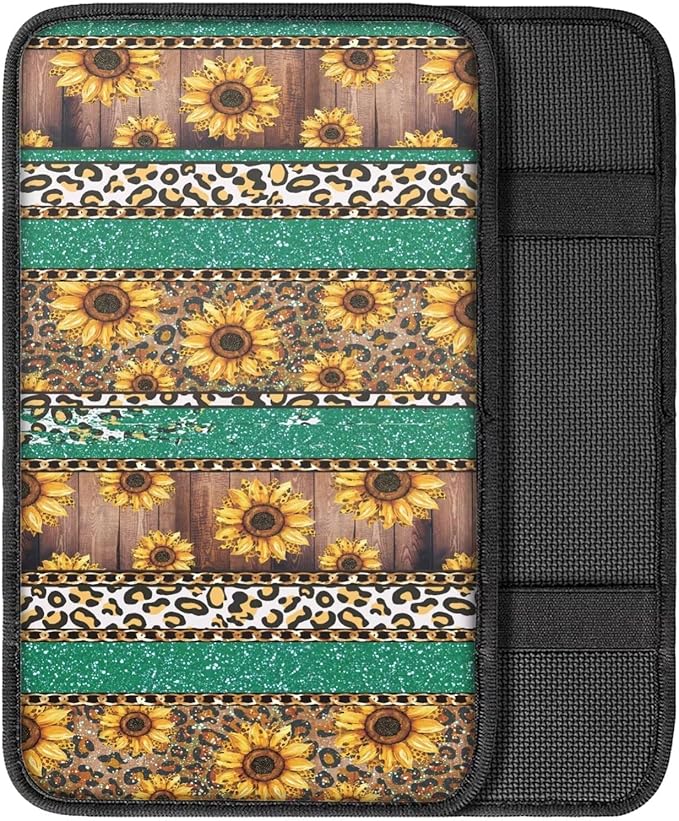 Leopard Car Center Console Cover Flower Printed Armrest Cover Pad Protector Decoration Soft Auto Center Console Pad Automotive Interior Accessories for Vehicle SUV Truck