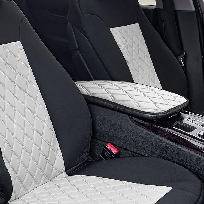 FH Group Neosupreme White Diamond Pattern Center Console Pad – Water-Resistant Armrest Cover Protector for Cars, SUVs & Trucks