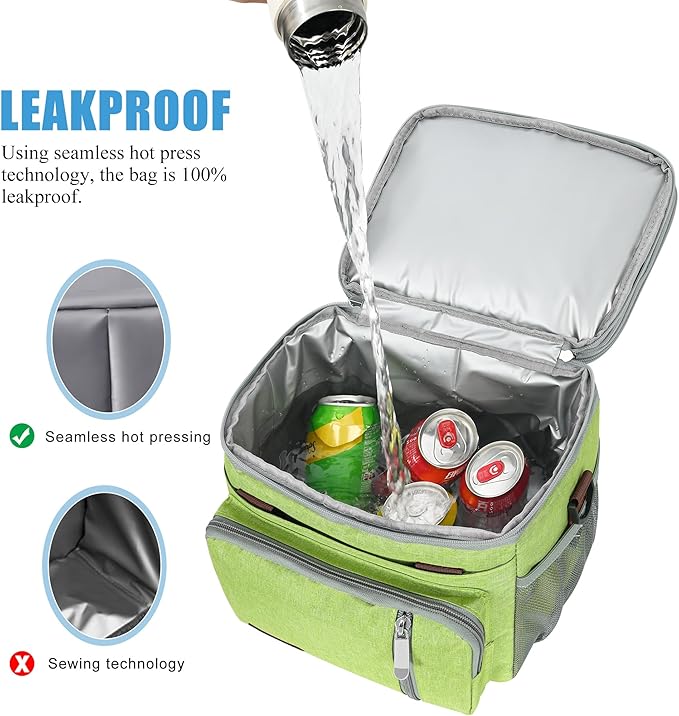 MIYCOO Lunch Bag & Lunch Box for Women Men, Double Deck Leakproof Insulated Soft Large Adult Camping Cooler bag for Work, Beach, Picnic, Travel (Green, 15L)