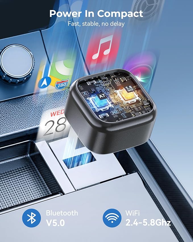 Wireless CarPlay Adapter, Convert Wired to Wireless, 2-in-1 CarPlay & Android Auto, Mini Plug & Play, Fast Auto-Connect & No Latency, USB/USB-C for Cars with Built-in CarPlay & iOS 10+/Android 11+