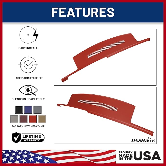 DashSkin Dash Cover Compatible with 1988-1994 C1500 C2500 C3500 K1500 K2500 K3500 Silverado Sierra Tahoe Yukon Suburban in Red - Hard Molded Plastic Dashboard Cap