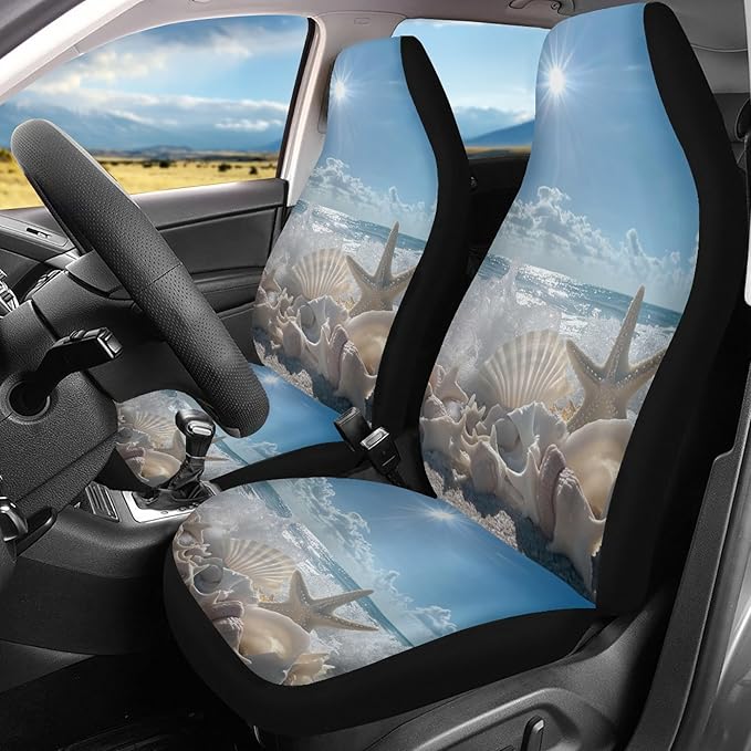 BIGCARJOB Ocean Style Universal Car Seat Cover 2pcs Bucket Seat Covers Holiday Travel Car Front Seat Saddle Mat Covers