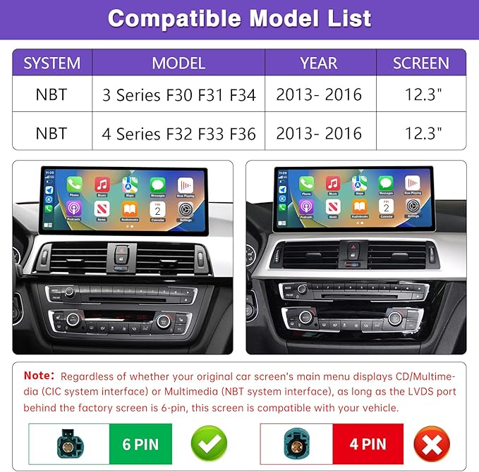 NINETOM 2025 Upgraded 12.3" Ultra-Narrow Touchscreen Wireless CarPlay Android Auto Receiver Compatible with BMW 3/4 Series F30/F31/F32/F33/F34/F36 (2012–2016), for NBT System
