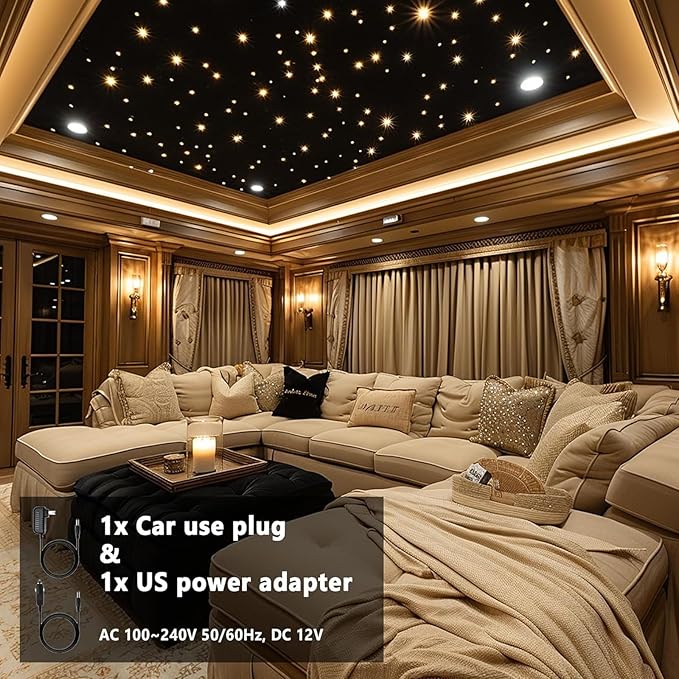 Starlight Headliner Kit 500Pcs 0.03in x 9.8ft – Twinkle Fiber Optic Car Roof Star Ceiling Lights | RGBW | Music Mode | APP & Remote Control | for Car & Home