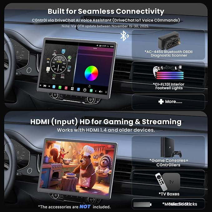 14.1" QLED Single DIN & Double DIN Android Car Stereo, AI Agent & AI Vision, FlexView Pro Display, 7.1.2-Ch Audio, 4V RCA, HDMI in, 4G LTE, 8G+128G, Wireless CP&AA, ADS Protocol, Car IoT Hub,X10G141E