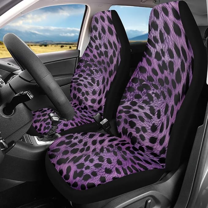 Car Seat Covers Protector Cushion for Women Men Girls Boys, Purple Leopard Print Design Car Interior Cover