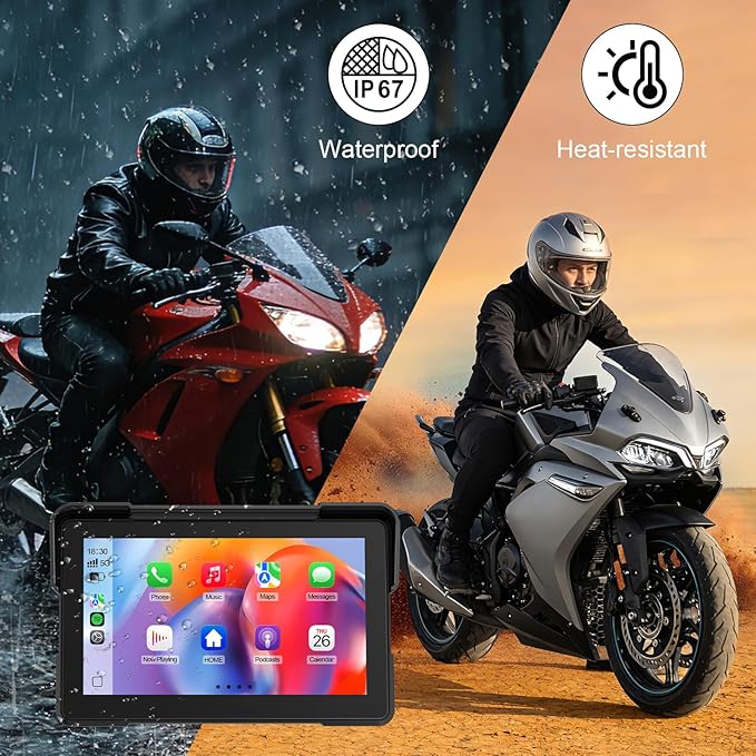Artman Motorcycle Dash cam Front and Rear, 7'' IPS Touch Screen, Portable Motorcycle Carplay for Apple Carplay and Android Auto GPS Navigation System, TPMS Compatible, IP67 Waterproof & 64G SD Card