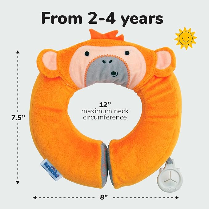 Trunki Kid's Travel Neck Pillow and Chin Rest | Support Sleepy Heads in The Car Seat, Plane, Bike or Pram | Yondi Small Mylo Monkey (Orange)