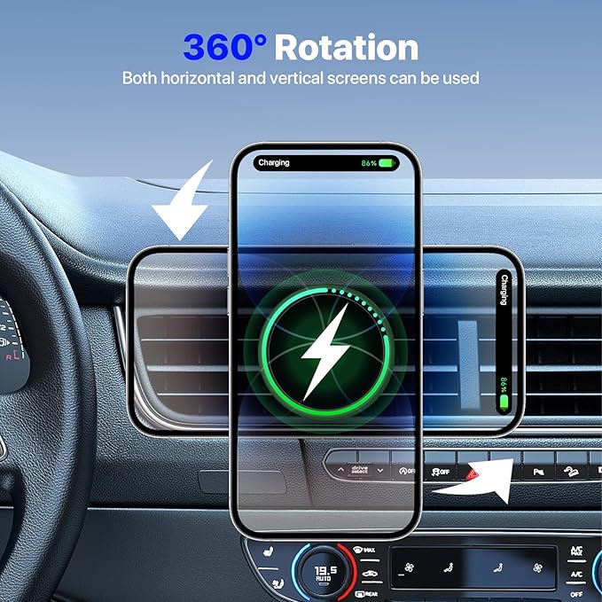for MagSafe Car Wireless Charger Mount for iPhone 17/16/15/14/13/12 Series, Auto- Magnetic Tight Phone Holder with Fast Charging, Secure Air Vent, 360° Adjustable, Overheating Protection,(A10K)