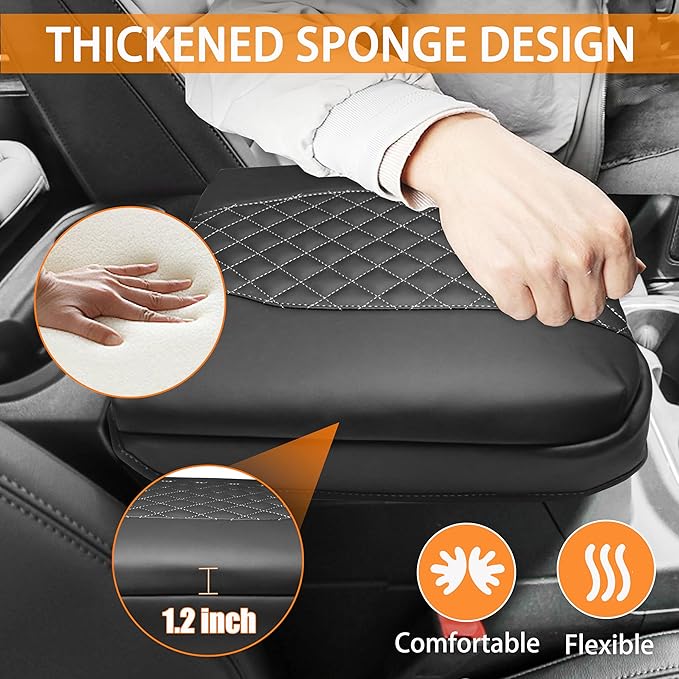 1.2in Thickness Center Console Cover for Chevy Silverado/GMC Sierra 1500 Accessories 2019-2025 2026, Tahoe & Suburban & Yukon 2021-2026 Armrest Cover Leather Cushion Protector Pad Bucket Seat (Gray)