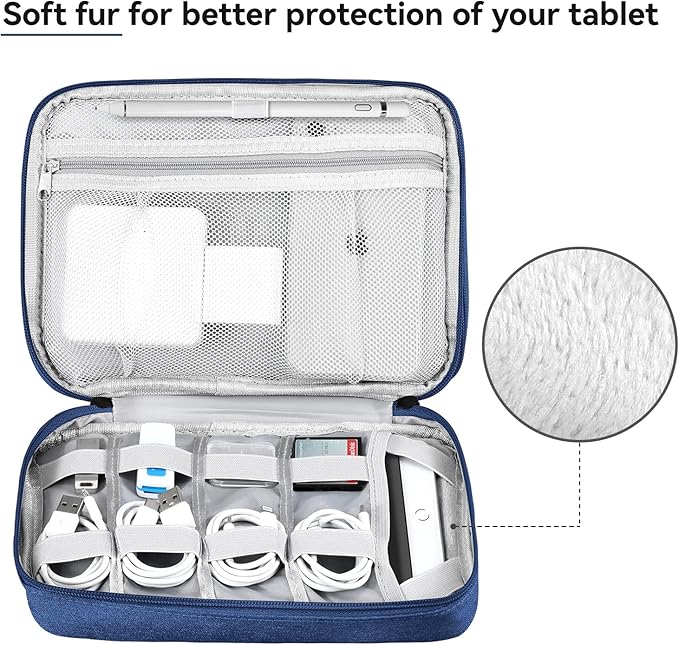 DDgro Electronic Cable Organizer Bag, Large Travel Cord Storage Case for Charger, Power Bank, Cables & Tech Accessories (Large, Navy Blue)