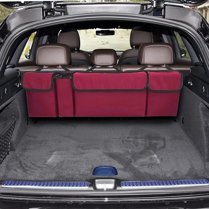 Car Trunk Organizer, Backseat Hanging Large Storage with Adjustable Straps,Waterproof PVC Collapsible Cargo Bag, Car Interior Accessories for Auto SUV MPV (Red)