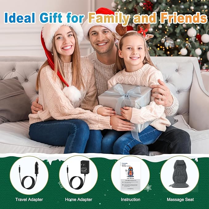 Back Massager with Heat, Full Body Massage Pad with Pillow Neck Support, Soft Plush Fabric Cover, Chair Massager with 3D Lumbar Truction and 8 Vibration Motors, Home Office Use