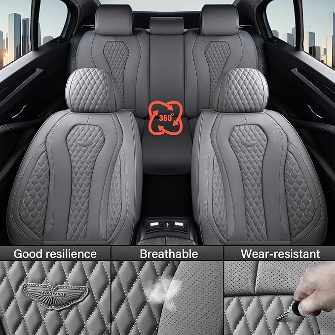 Coverado Seat Covers, Car Seat Covers Full Set, Gray Car Seat Cover, Car Seat Cushion Waterproof, Car Seat Covers Front Seats Back Seat Covers, 8839 Car Seat Protector Universal Fit Most Cars