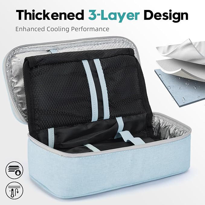 ALLCAMP Insulin Cooler Travel Case - Large Medical Bag with 4 Reusable Ice Packs, Compact & Lightweight Design for Insulin Pens, Diabetic Supplies Storage - Great for Daily Use and Travel (Light Blue)