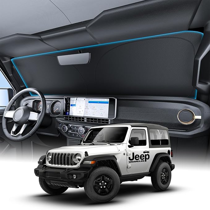 Wigoo for Jeep Wrangler Windshield Sunshade [OEM Design, 100% Sun Blockage] Foldable Heat Insulation Sun Shade with Storage Bag, for Jeep Wrangler (2018-2026), Silver Coating