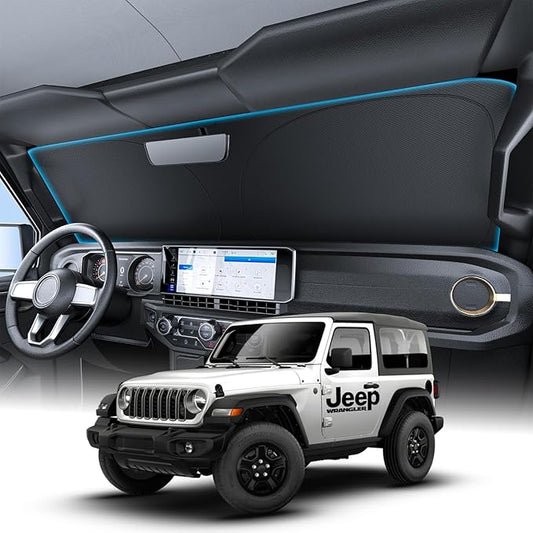 Wigoo for Jeep Wrangler Windshield Sunshade [OEM Design, 100% Sun Blockage] Foldable Heat Insulation Sun Shade with Storage Bag, for Jeep Wrangler (2018-2026), Silver Coating
