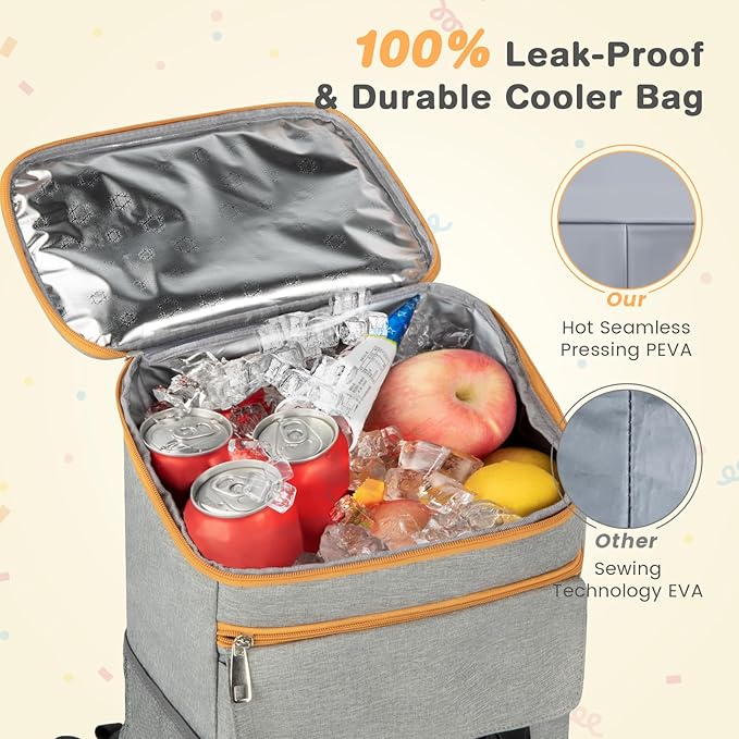 Cooler Backpack Soft Insulated Leak Proof 50 Cans Insulated Backpack Cooler Portable Picnic Camping Beach Hiking BBQ Lunch Backpack for Men and Women - Grey