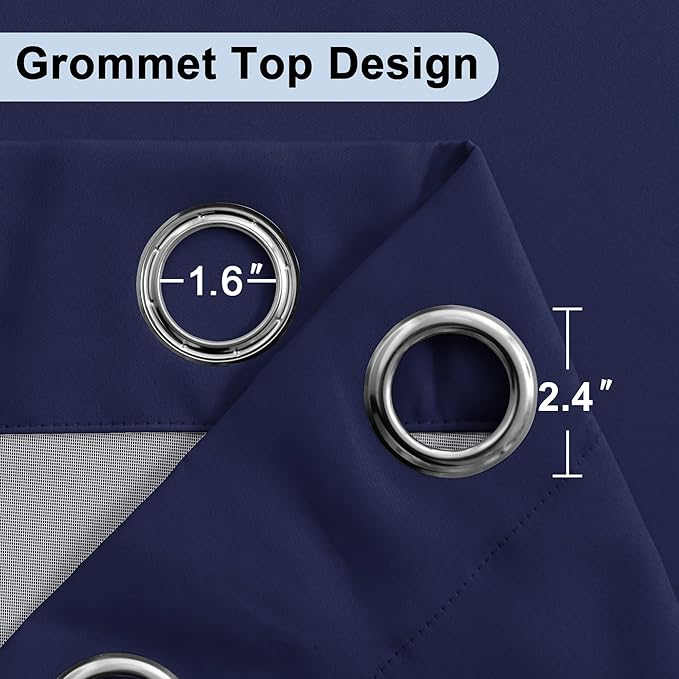 XWZO 100% Blackout Curtains 54 Inches Long with Tiebacks- Heat and Full Light Blocking, Thermal Insulated Window Panels with Grommets for Bedroom/Nursery, Navy Blue, W42 x L54, Set of 2 Draperies