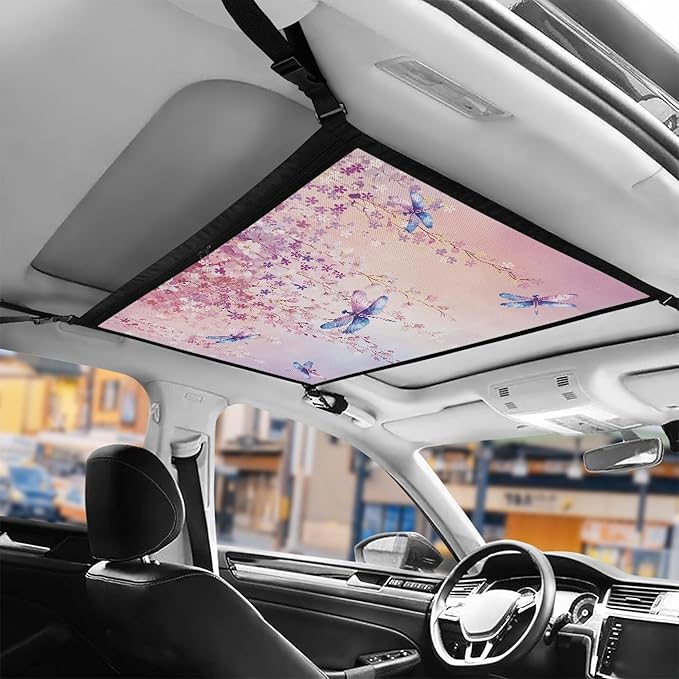 NDISTIN Dragonfly Car Ceiling Cargo Pocket Anti-Fall Cargo Net for Inside Car Roof Flowers SUV Sundries Storage Pouch Pink Mesh Cargo Net Car Travel Accessories Interior Decor