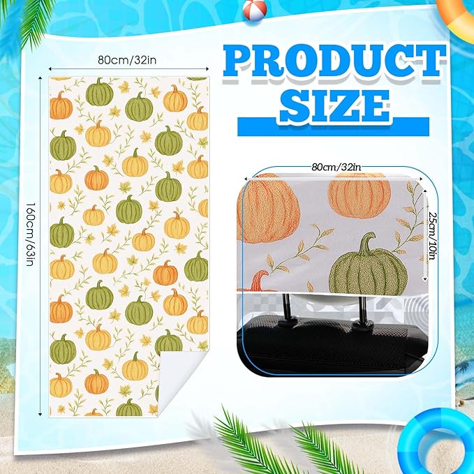 2 Pack Car Seat Towel Covers with Storage Bag 63 x 32 Inch Athletic Running Towel Seat Sweat Washable Non Slip Cover Gift for Car Outdoor Sport Activities (Yellow Pumpkin,Green Pumpkin)