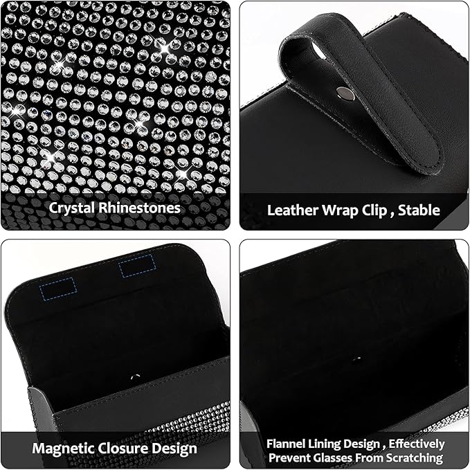 Accmor Bling Sunglasses Holder for Car Sun Visor, Sparkling Auto Glasses Clip Case Eyeglasses Protective Box, PU Leather Car Sunglass Storage Organizer for Truck, SUV, RV (Black Crystal)