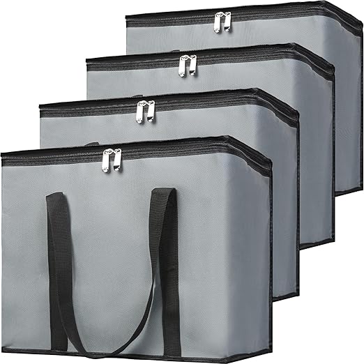 Bodaon 4-Pack Soft Cooler Bag Insulated, X-Large Collapsible Grocery Shopping Tote Bags for Food Delivery, Portable Softside, Insulated Pizza Delivery Bag, Dark Gray