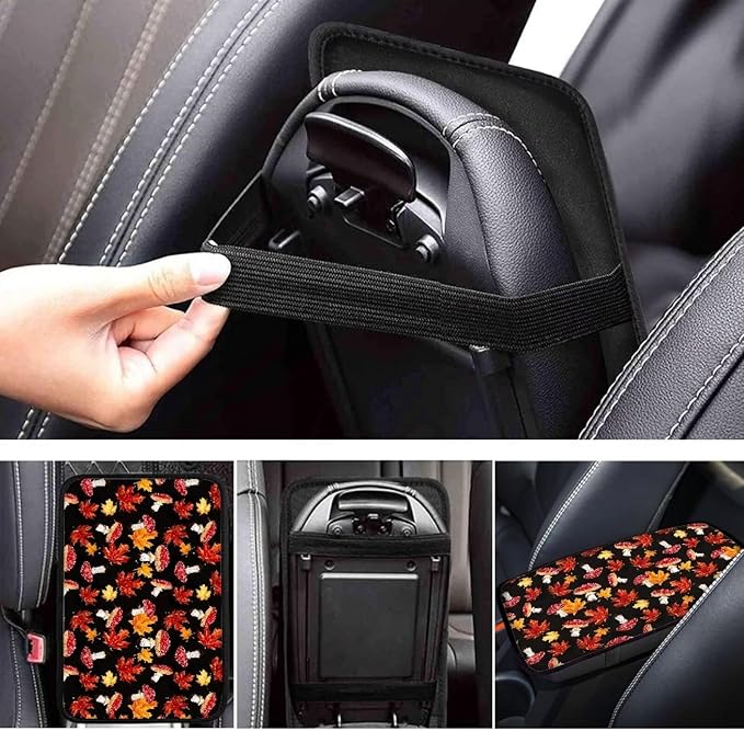 Maple Leaves Mushroom Vehicle Armrest Covers Armrest Seat Box Cover Protector Middle Storage Organizer Pad Aesthetic Interior Decor
