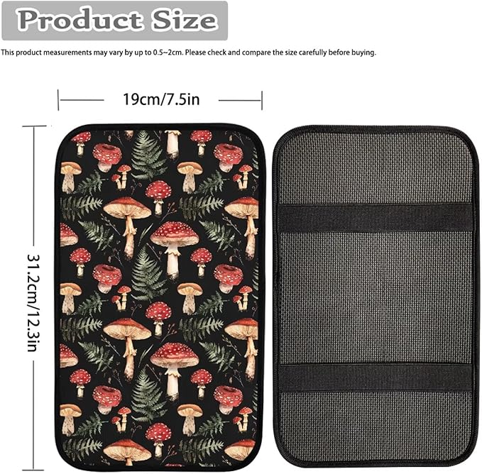 JoyLamoria Red Mushroom Auto Center Console Pad Cover Non Slip Car Armrest Cushion Soft Handrail Box Protector Universal Fit