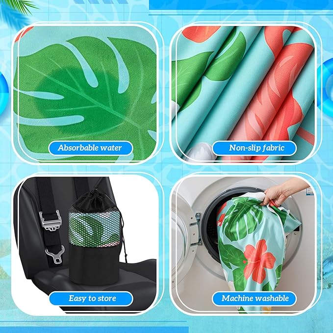 2 Pack Car Seat Towel Covers with Storage Bag 63 x 32 Inch Athletic Running Towel Seat Sweat Washable Non Slip Cover Gift for Car Outdoor Sport Activities (Green Leaf Flamingo)