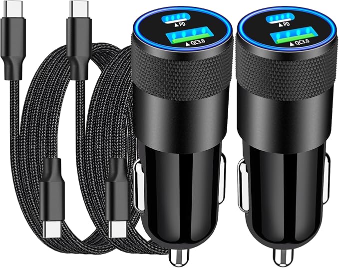 [Apple MFi Certified] iPhone 17 Car Charger Fast Charging, Braveridge 2Pack 75W USB-C PD&QC Power Cigarette Lighter + Type-C Braided Cable for iPhone 17/17 Air/17 Pro/17 Pro Max/16 Pro/15/Galaxy/Pixel
