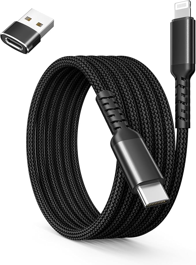 Basesailor USB C to Lightning Charger Cable 6.6ft with USB A Adapter,Type C Power Delivery PD Fast Charging Cord for iPhone 11 12 13 14 Mini Pro Max,SE,iPad 8th 9th Generation