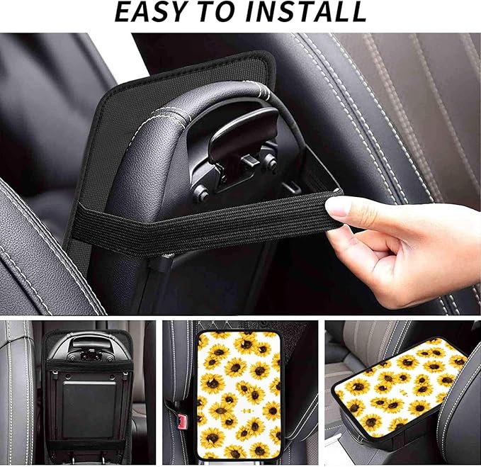 Car Armrest Cover Auto Center Console Pad Arm Rest Cushion Soft Car Accessories Universal for Most Vehicle (Floral Sunflower Pattern Design)