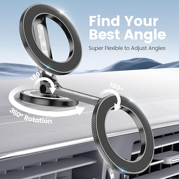 Pikabo Magnetic Phone Holder for Car Dashboard Phone Mount Holder Compatible with iPhone 17 Pro Max 16 15 14 13 12 MagSafe Accessories. (Glitter Black)