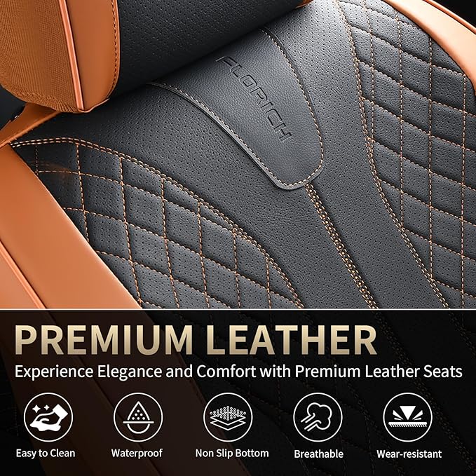 FLORICH Leather Seat Covers for Cars Front Car Seat Cover Premium Automotive Seat Covers Waterproof Car Seat Cushion Protector Universal Fit for Most Cars SUV Trucks, Brown&Black