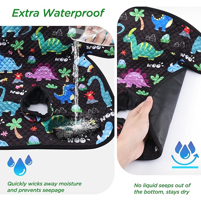 Car Seat Protector for Potty Training, 2 Pack Waterproof Piddle Pad Cover with Anti-Slip Backing, Portable Car Seat Liner for Toddler Baby Safety Carseats & Strollers (Black Dinosaur)