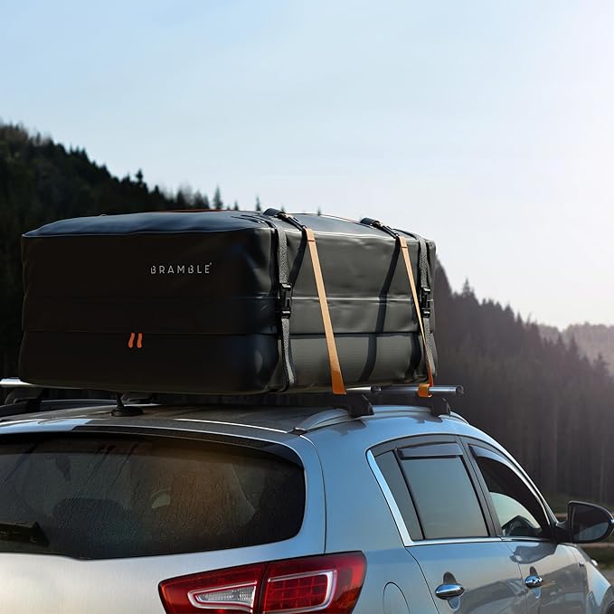 BRAMBLE Strong Car Roof Bag Rooftop Cargo Carrier 20 Cubic Feet, 100% Waterproof & Tear Resistant Car Roof Cargo Carrier, Fit for All Cars with/Without Roof Rack, Include Non-Slip Mat, Hooks, Straps