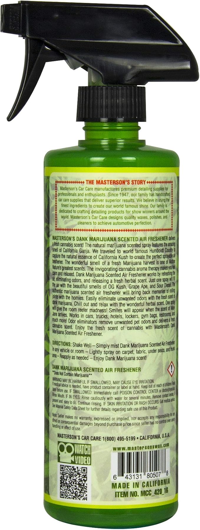 MASTERSON'S CAR CARE MCC_420_16 DANK Marijuana Scented Air Freshener (16 oz)