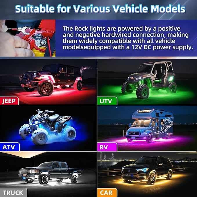 16Pods Segmented RGB LED Rock Lights Kit with APP/RF Remote Control, Upgraded Multicolor RGB Underglow Lights Brake Light for Jeep Golf Cart Trucks Pickup Neon Waterproof 12V Underbody Fender Light