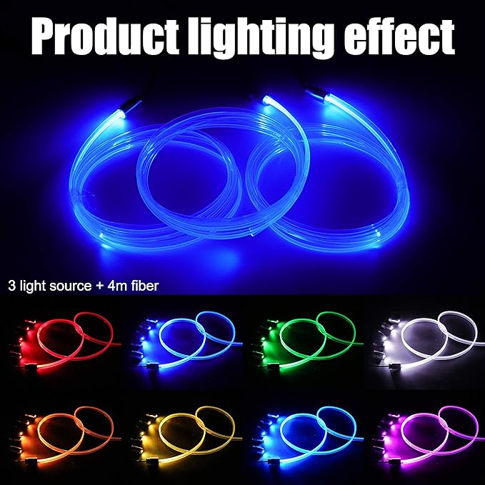 Car Interior Ambient Lighting Optic Fiber RGB 64 Colors Multicoloured Music Car Footwell Lighting Kit with Cigarette Lighter and App Microphone, DC 12V-24V 1W 4m