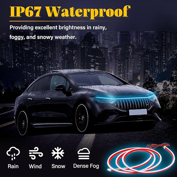 DIBMS 71-inch High-Brightness Car Hood Gap LED Light Strip - Universal Universal Auto Exterior Decor Accessories (Ice Blue)
