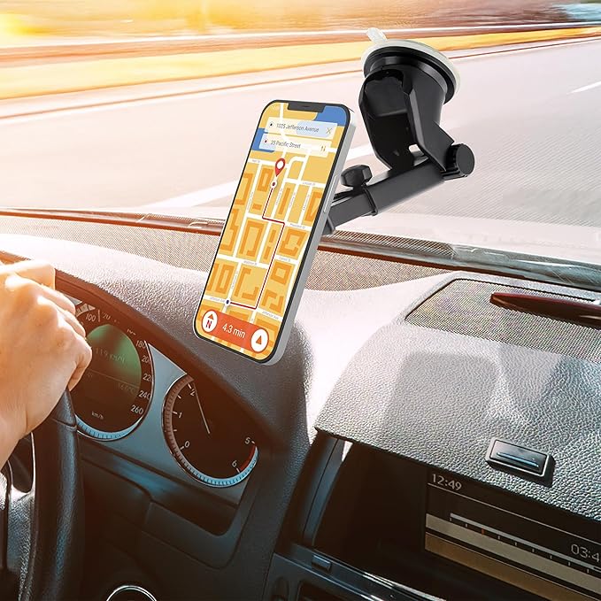Armor All Magnetic Phone Mount for Car, Dashboard & Windshield Phone Holder with Industrial Suction Cup for MagSafe Phones, iPhones, Includes Magnet Ring for Samsung, Non-Magnetic Phones, & Cases