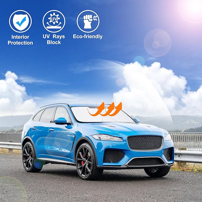Windshield Sun Shade Custom Fit for 2016-2024 2025 2026 Jaguar F-Pace F Pace Accessories Foldable Sunshade Sun Blocker Protect Car from Sun Rays & Heat Damage Keep Car Cooler