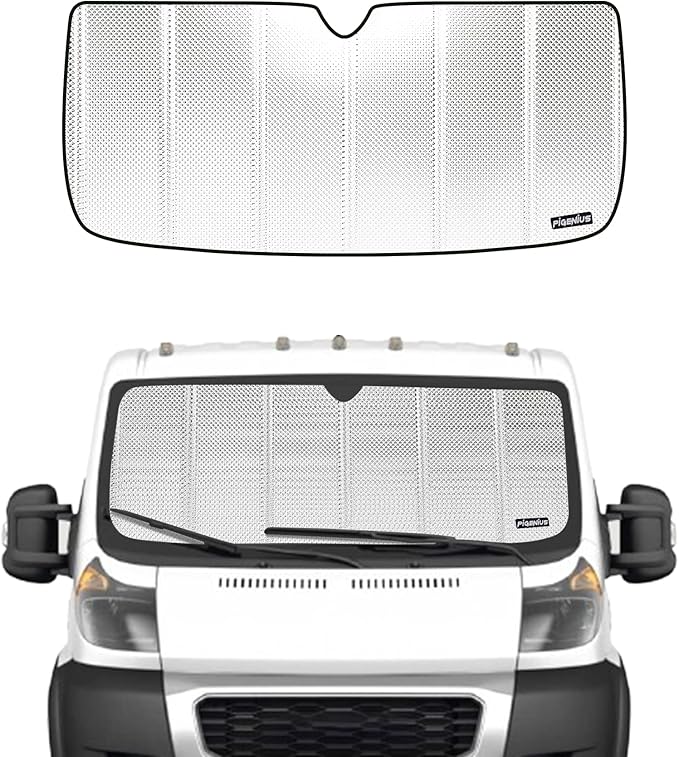 Windshield Sun Shade for Dodge Promaster 2014-2025. Reflective Aluminum Film Front Window Sunshade - BLAZBLOCK