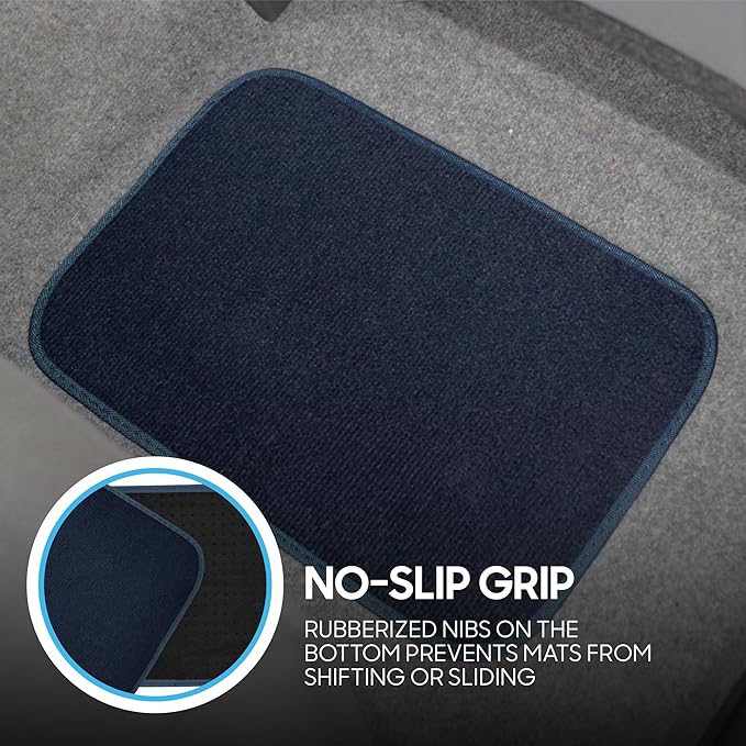 BDK Premium Blue Carpet Floor Mats for Cars - Universal Fit Interior 4-Piece Car Mats Full Set with Vinyl Heel Pad Protector - Cute Car Accessories Interior Floor Covers for SUVs & Trucks