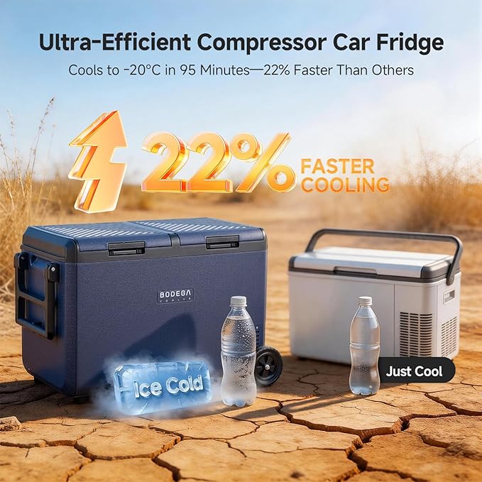 BODEGACOOLER 100QT Portable Car Refrigerator Freezer with Wheels, 12V Fridge Freezer, Electric Cooler for Car, -20℃ Car Freezer, 12 Volt Refrigerator Portable for Camping, RV, Travel, IPX4, Quiet