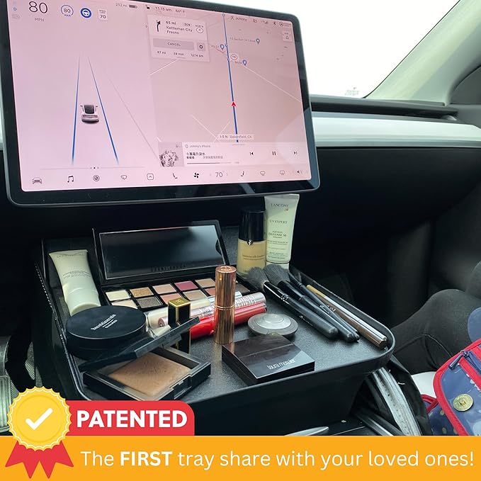 Tesla Model Y Model 3 Accessories 2020 to 2026, Car Eating Food Table Alset Tray, Center Console Organizer, for Autopilot, Road Trips. Anti-Slip Mat for Stability. (Tray ONLY)